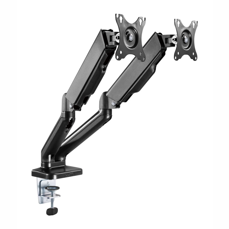 WINX RISE Pro Dual Full Motion Monitor Arm - Gas Spring Desk Mount for 2 Screens 17-32 inch, VESA 75/100, 18kg Total, Clamp & Grommet, Black