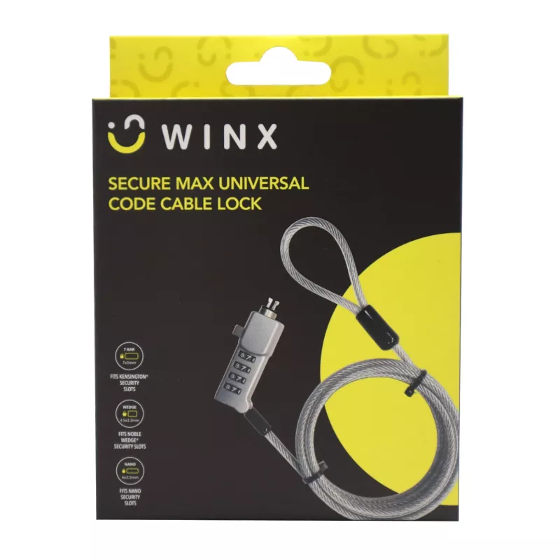 WINX Secure Max Universal Code Cable Lock - 4-Digit Resettable Combination, Braided Steel, 1.8m, Black/Silver