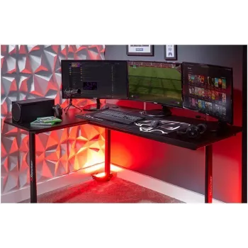 X Rocker 2022068 L-Shaped Corner Gaming Desk with RGB LED Lighting, Carbon Fibre Effect, Black