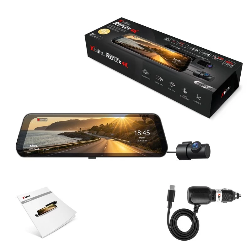 XBLITZ REFLEX 4K Dual-Channel Dash Camera with Rear Camera, Wi-Fi, GPS, HDR, 4K UHD Front + Full HD Rear