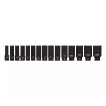 YATO YT-1055 1/2 inch Drive Impact Socket Set, 15-Piece Metric, 10-32 mm, CrMo Steel, Black Phosphate, DIN 3121