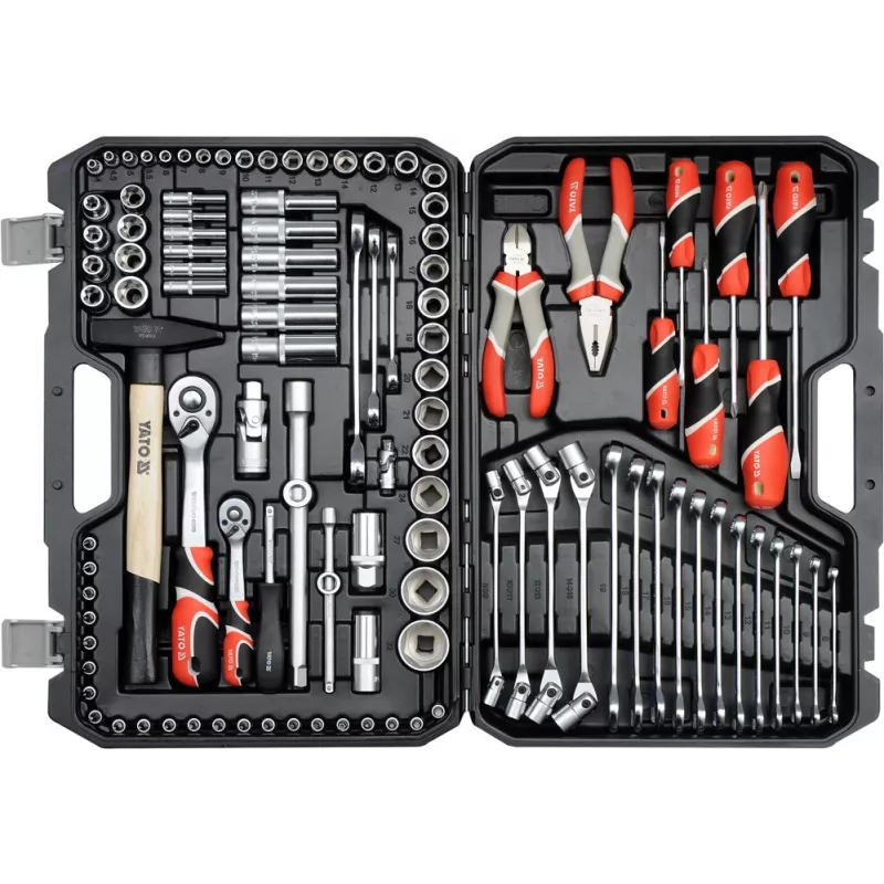 Yato YT-38891 216-Piece Mechanics Tool Set with 1/4 inch, 3/8 inch and 1/2 inch Drive Ratchets, Sockets, Wrenches, Bits and Hex Keys in Blow-Molded Case