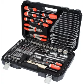 Yato YT-38891 216-Piece Mechanics Tool Set with 1/4 inch, 3/8 inch and 1/2 inch Drive Ratchets, Sockets, Wrenches, Bits and Hex Keys in Blow-Molded Case