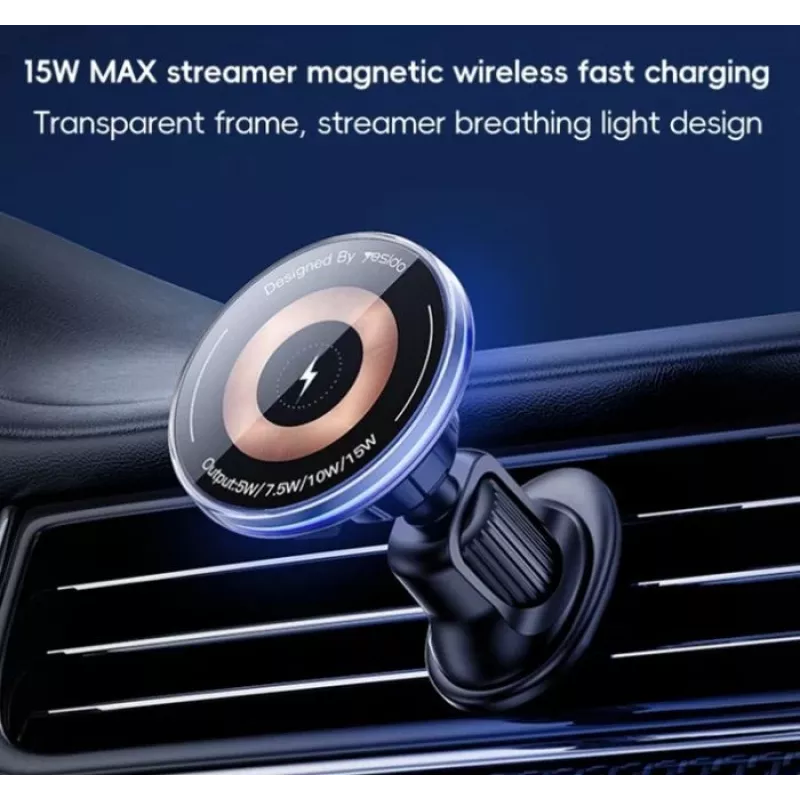 YESIDO 15W Air Outlet Car MagSafe Magnetic Wireless Charging Holder Black
