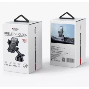 YESIDO 15W Suction Cup Car Wireless Charging Holder Black