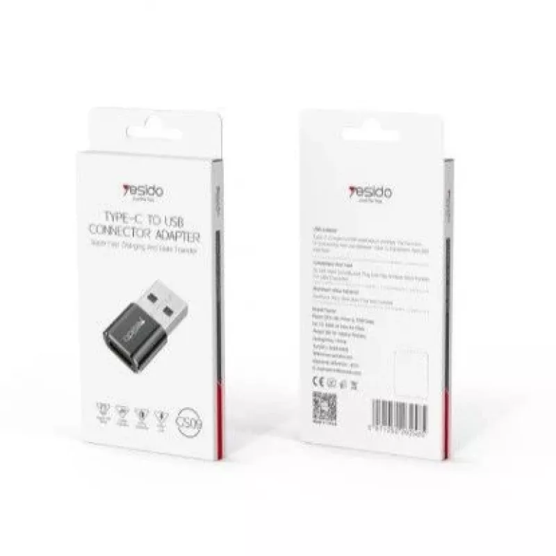 YESIDO GS09 Mini Aluminum Alloy USB Type-C to USB-A OTG Adapter Black