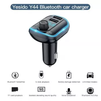 YESIDO Y44 MP3 Player Bluetooth Car Charger with QC3.0, LED Display, Hands-Free Calling, Black
