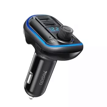 YESIDO Y44 MP3 Player Bluetooth Car Charger with QC3.0, LED Display, Hands-Free Calling, Black