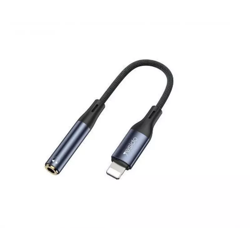 YESIDO YAU37 Lightning to 3.5mm Audio Adapter Cable, Nylon Braided, Aluminum Alloy, Black, 12cm