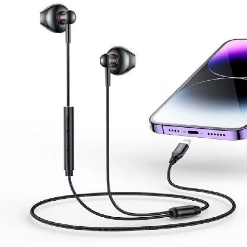 YESIDO YH48 Aluminum Alloy In-ear Earphone with Remote Control Lightning Interface Wired Headphone Black