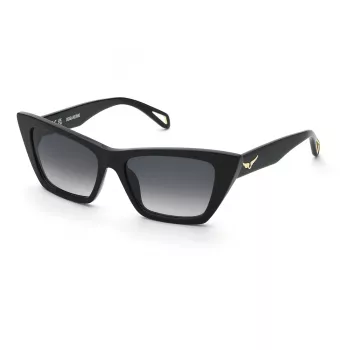 ZADIG & VOLTAIRE Women's Sunglasses SZV419-550700 Black Acetate Square Frame Grey Gradient Lens 55mm