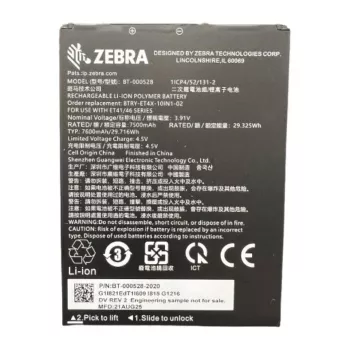 Zebra BTRY-ET401-10INC-01 Internal Standard Battery for ET40/ET45 Tablets, 3300 mAh Li-Ion, 12.8 Wh, 3.87 V, Black