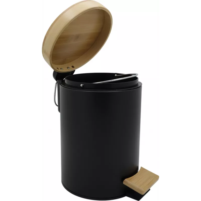 Zeller 18910 Bamboo Lid 3L Soft-Close Pedal Bin, Matte Black