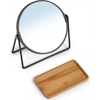 Zeller Present 18738 Freestanding Round Make-up Mirror, Double-Sided 1x/3x Magnification, Black