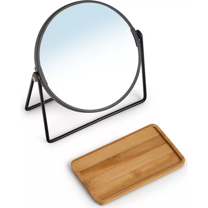 Zeller Present 18738 Freestanding Round Make-up Mirror, Double-Sided 1x/3x Magnification, Black