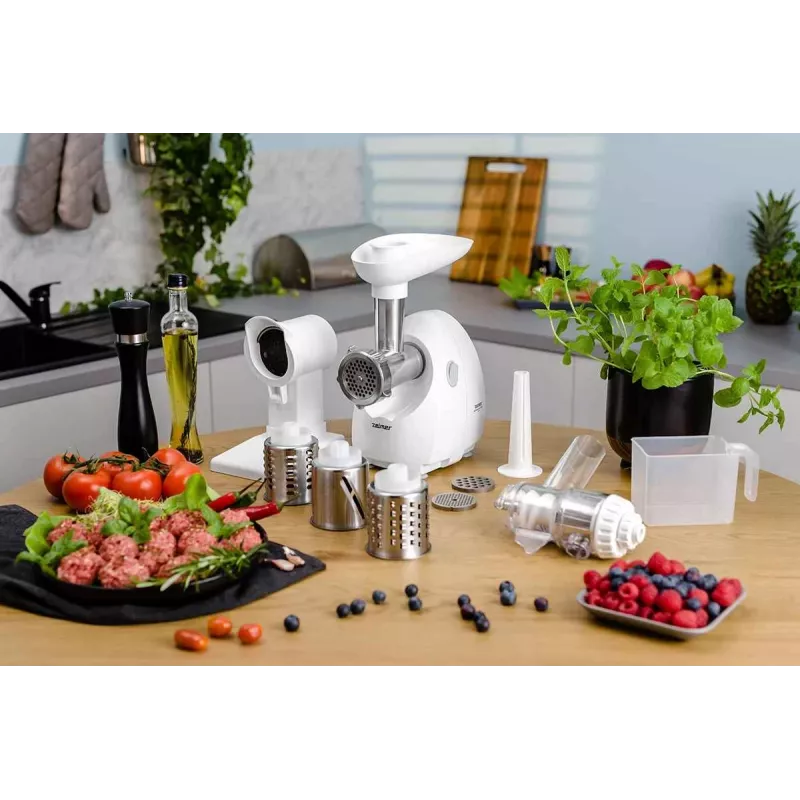 Zelmer ZMM4050B Meat Grinder 1900W with 3 Grinding Screens, Sausage Stuffer, Kubbe & Shredder Set