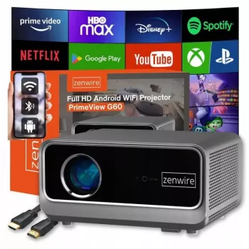 ZENWIRE G60 Portable Android Google TV Projector Full HD 4K 39000 Lumens WiFi Smart