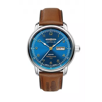 Zeppelin Mediterranee 96643 Men's Quartz Watch, 40mm, Blue Dial, Blue Leather Strap