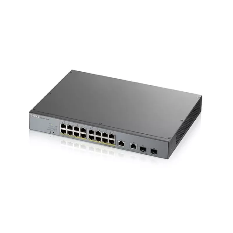 ZyXEL GS1350-18HP-EU0101F Smart Managed Gigabit PoE+ Switch with 16 PoE+ Ports and 2 SFP Uplinks, 250W Budget