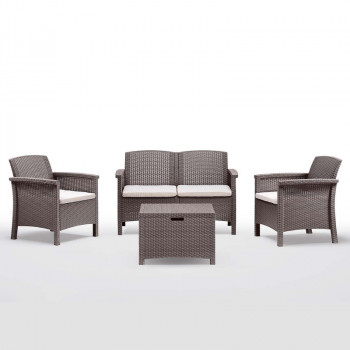 BICA Venezia 2-Person Balcony Furniture Set – Brown Rattan-Look Resin, 2 Armchairs + Coffee Table, UV-Protected, Cushions Included