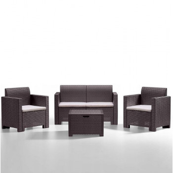 BICA Garden Furniture Set Nebraska 2 Brown – 2 Armchairs & Coffee Table, Rattan-Effect, UV Resistant