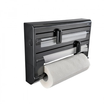 LEIFHEIT Parat Wall-Mounted Holder for Paper Towel, Cling Film and Aluminium Foil, Black