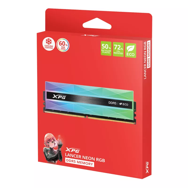 DIMM 32 GB DDR5-6400 (2x 16 GB) Dual-Kit, Arbeitsspeicher silber, AX5U6400C3216G-DCLANRSG, Lancer Neon RGB, INTEL XMP, AMD EXPO