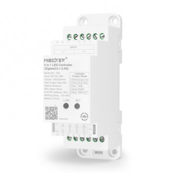 MiBoxer TZ5 5-in-1 DIN Rail LED Controller, Zigbee 3.0 + RF, 12 A/Channel, 20 A Total