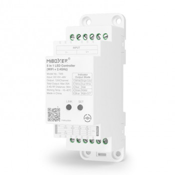 MiBoxer TW5 5-in-1 DIN Rail LED Controller, WiFi + RF, 12 A/Channel, 20 A Total
