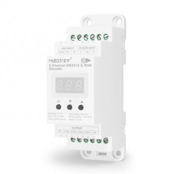 MiBoxer D4-T 4-Channel DMX512/RDM LED Decoder, DIN Rail, 12–48 V, 20 A