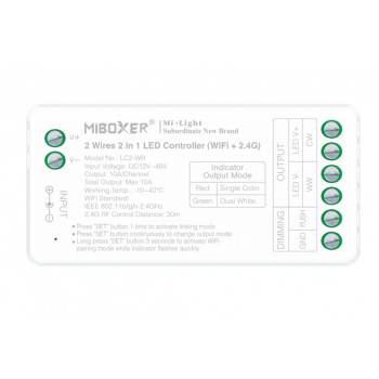 MiBoxer LC2-WR 2-Wire LED Controller, Wi-Fi + 2.4 GHz, 12–48 V, 10 A