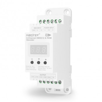MiBoxer D5-T 5-Channel DMX512/RDM LED Decoder, DIN Rail, 12–48 V, 20 A