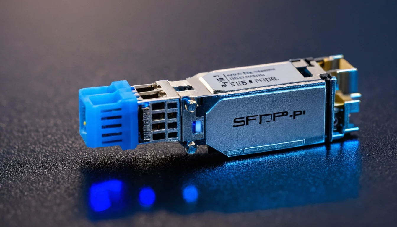 Nahaufnahme eines SFP-Glasfaser-Transceivermoduls