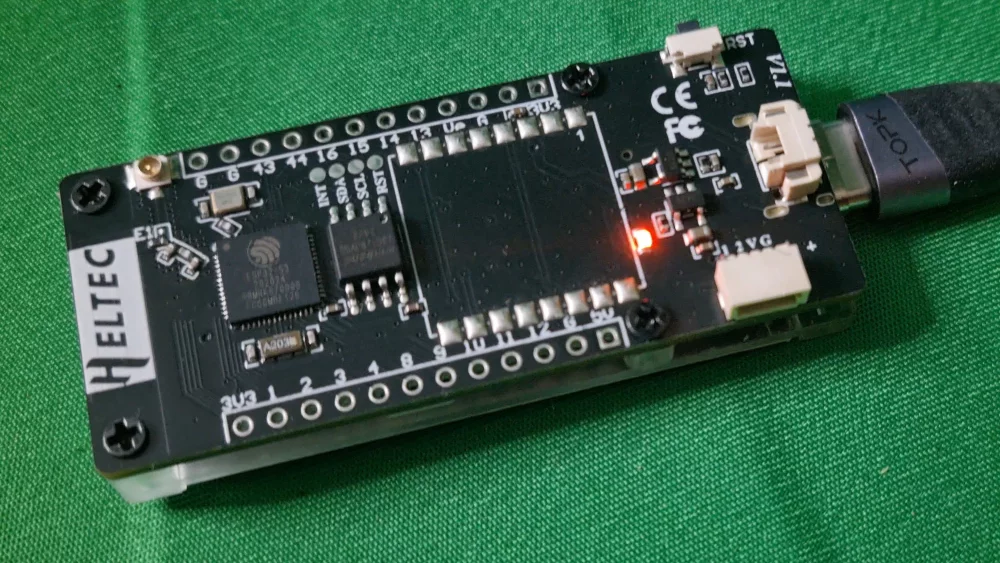 ESP32 development board with USB connector and status LED