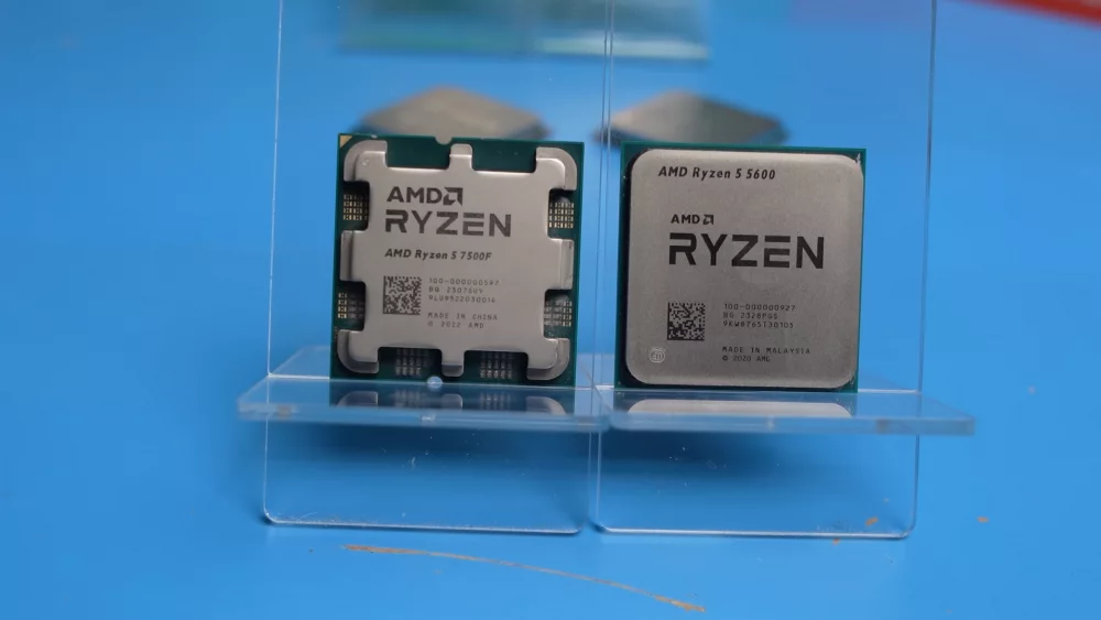 AMD Ryzen desktop processors on a stand