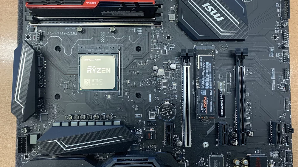 Modern desktop motherboard close up